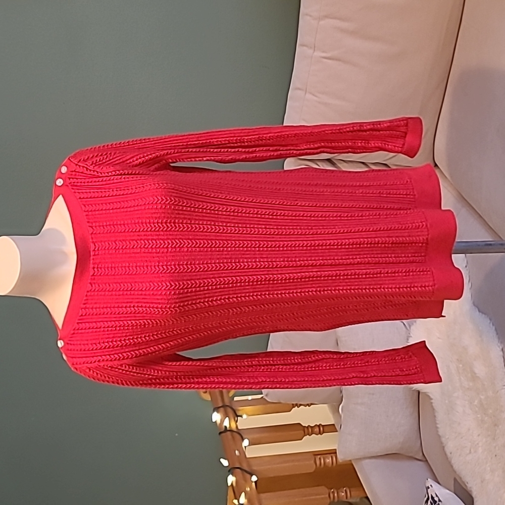 Lands' End Red Sweater boatneck, cable knit